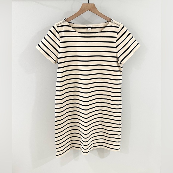 J. Crew Short Sleeve Nautical Stripe Shirt Dress Beige Size Medium - Picture 1 of 5